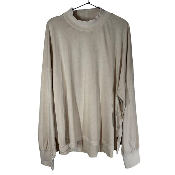 NWT‎ NSF Beige Heavyweight Cotton Mock Neck Long Sleeve Tee XL Neutral Basic - Picture 1 of 6
